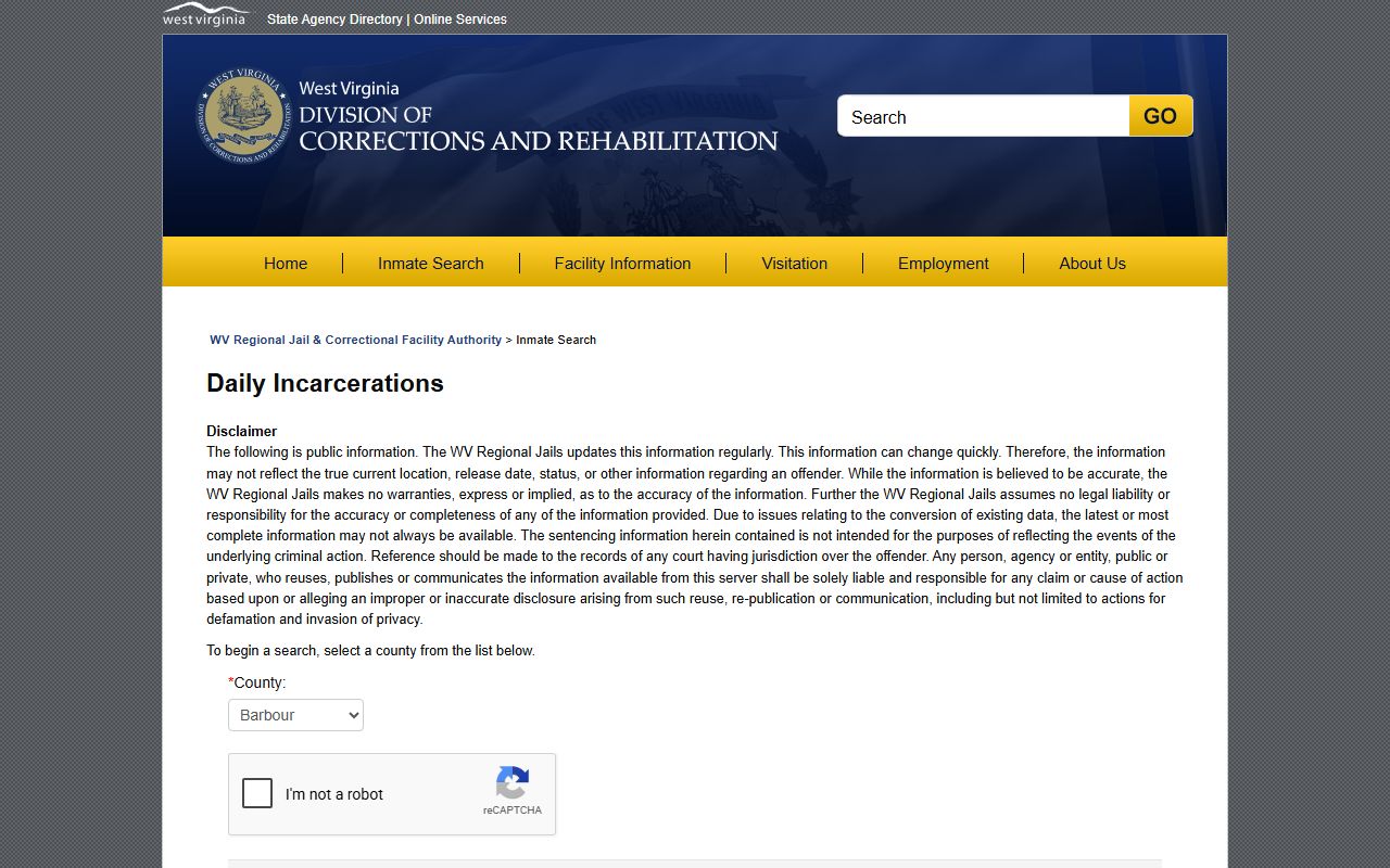 Gilmer County daily incarcerations dropdown for recent jail bookings